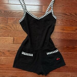 Vintage Y2K Black White Gingham Cherry Jumper Shorts Cottagecore Dollskill Cute